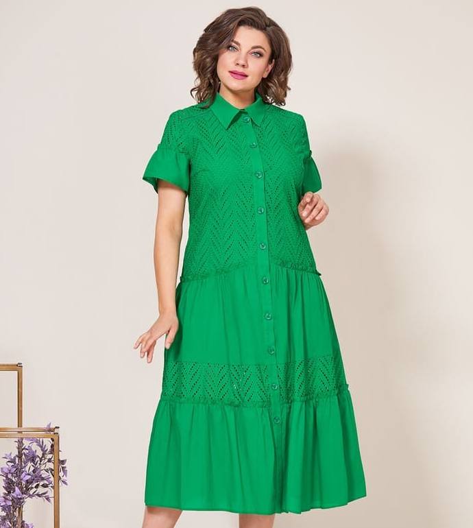 Длинное платье из хлопка с вышивкой, зеленое
