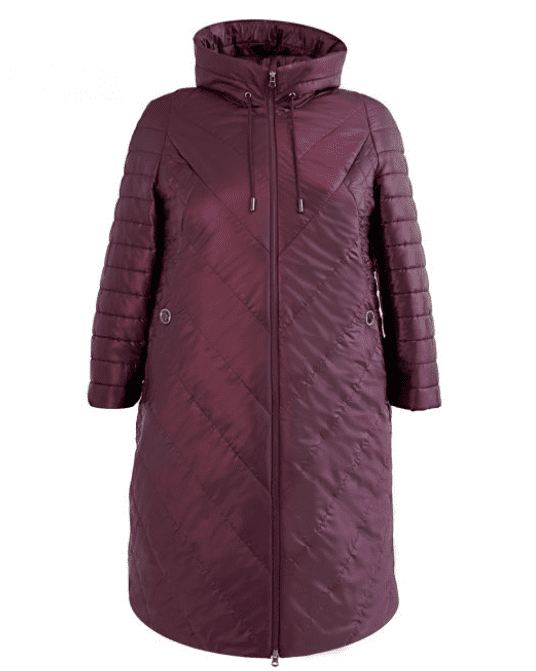Демисезонное пальто с комбинированной стежкой, бордовое