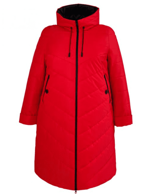 Демисезонное пальто с комбинированной стежкой, алое