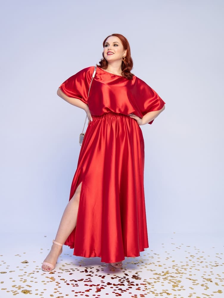 Платье в пол с расклешенной юбкой, красное