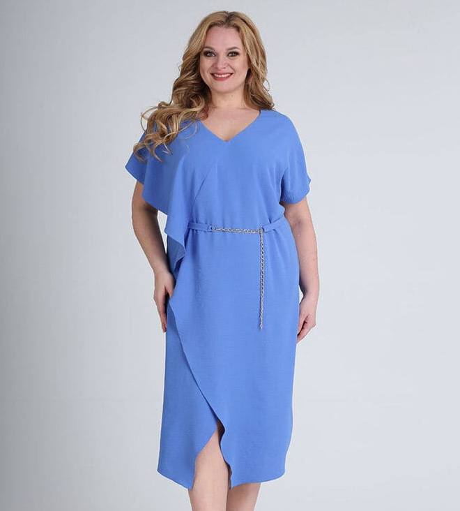 Свободное платье со съемным поясом, голубое