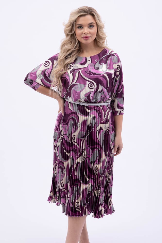 Атласное платье с гофрированной юбкой, фиолетовое