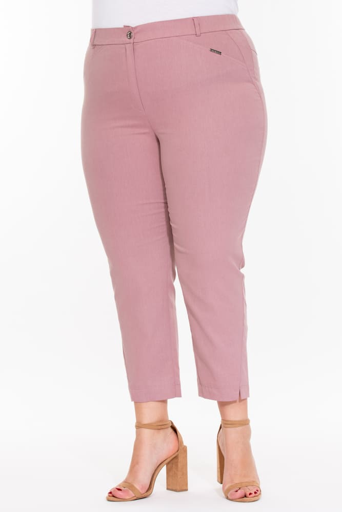 Зауженные укороченные брюки с имитацией карманов, розовые