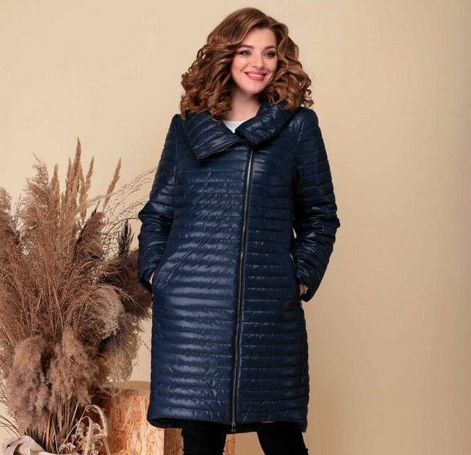 Демисезонное стеганое пальто с капюшоном, темно-синее