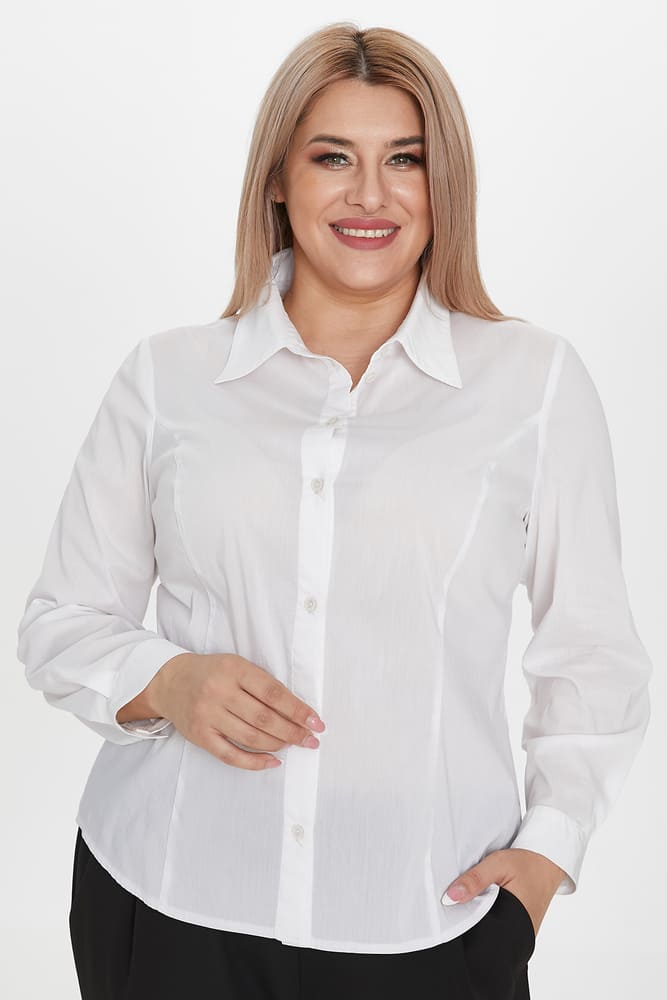 Приталенная однотонная блузка, белая