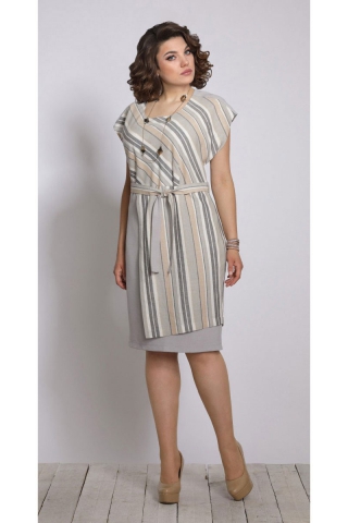 Оригинальное платье из двух тканей с декоративным пояском