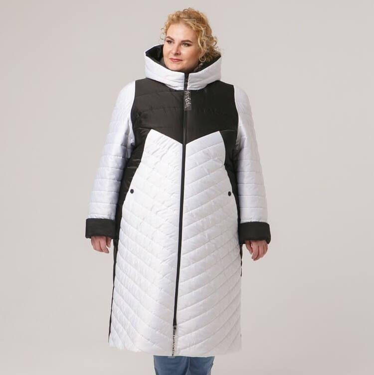 Длинное пальто с комбинированной стежкой, черное с белым