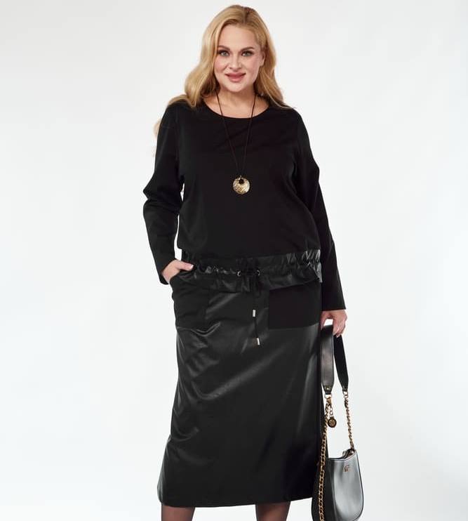 Комбинированный комплект из юбки и джемпера с кулисой, черный
