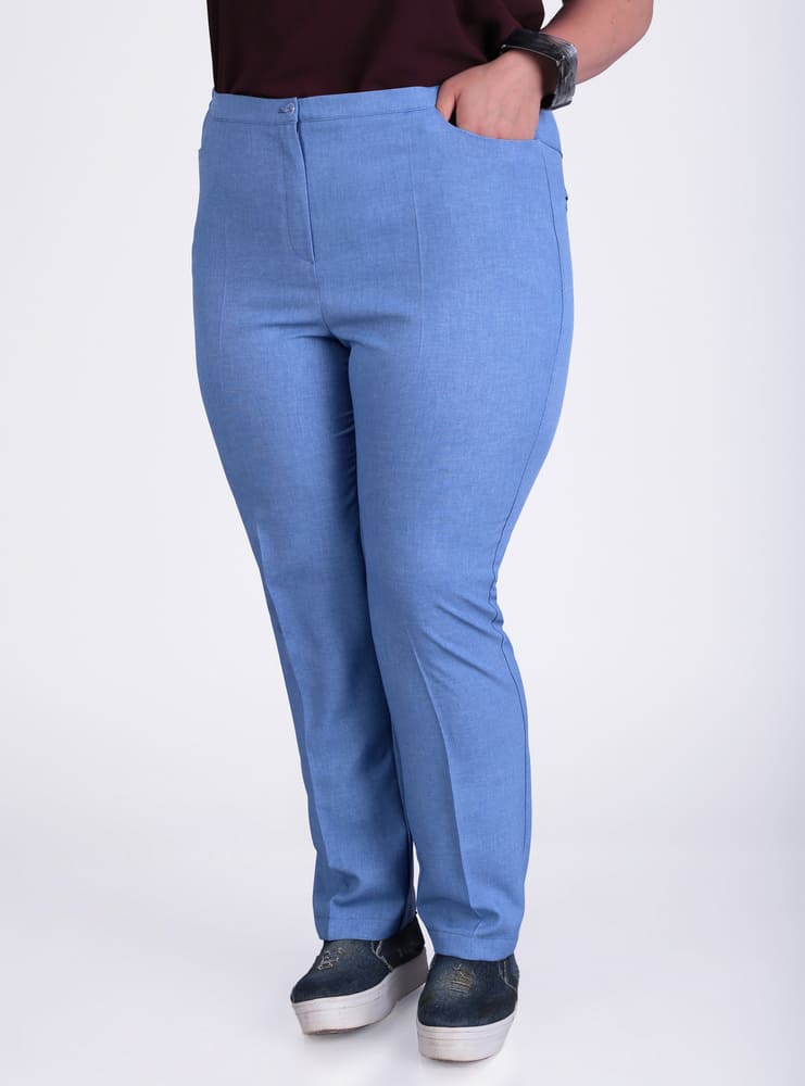 Прямые трикотажные брюки с высокой посадкой, голубые