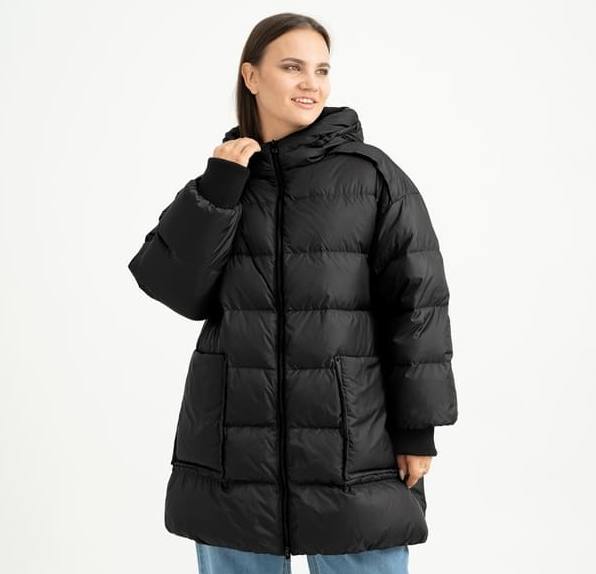 Свободная зимняя куртка с большими карманами, черная