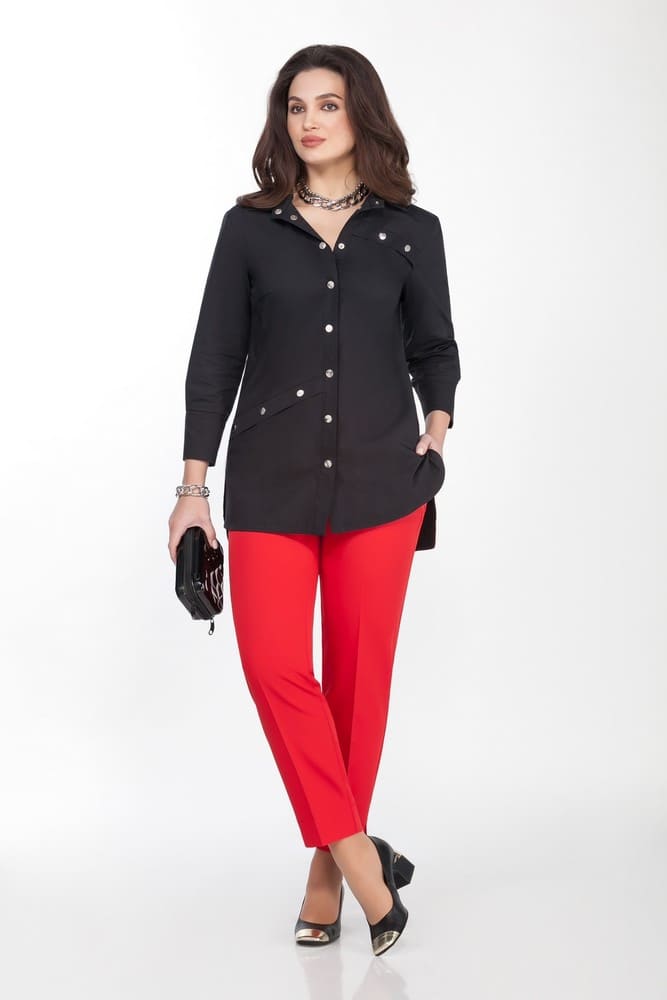 Комплект из брюк и блузки с разрезами, красный с черным