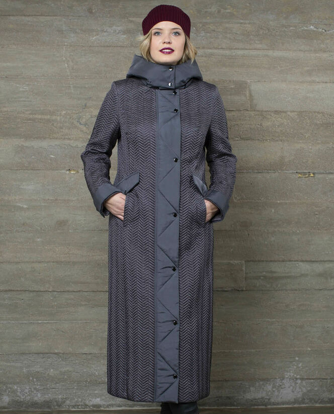 Длинное пальто с отделкой и капюшоном, металл
