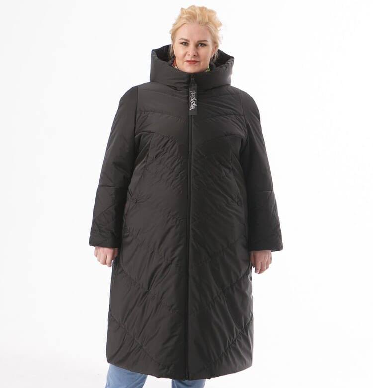 Демисезонное пальто с большим капюшоном на стойке, черное