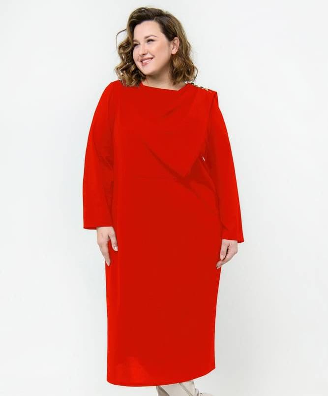 Свободное платье с декором на левом плече, красное