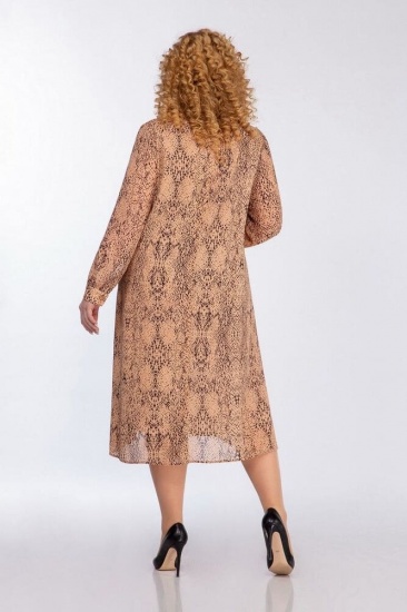 Свободное шифоновое платье с длинным рукавом, песочное
