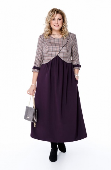 Расклешенное платье с асимметричными деталями на лифе, фиолетовое