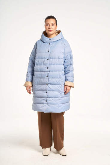 Пуховое пальто с горизонтальной стежкой, серо-голубое