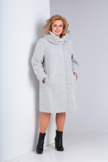 Свободное демисезонное пальто с манжетами на рукавах, светло-серое