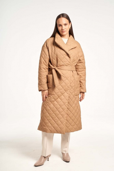 Длинное пальто-халат с поясом, бежевое