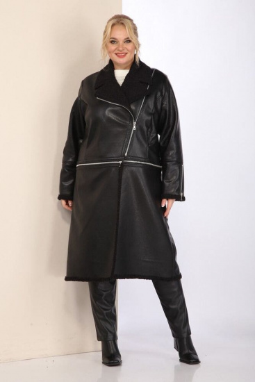 Кожаное пальто-трансформер с молниями на рукавах, черное