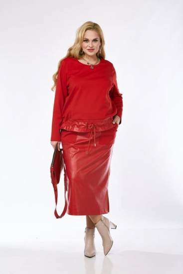 Комбинированный комплект из юбки и джемпера с кулисой, красный