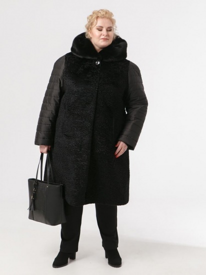 Каракулевое пальто с рукавами из плащевки, черное