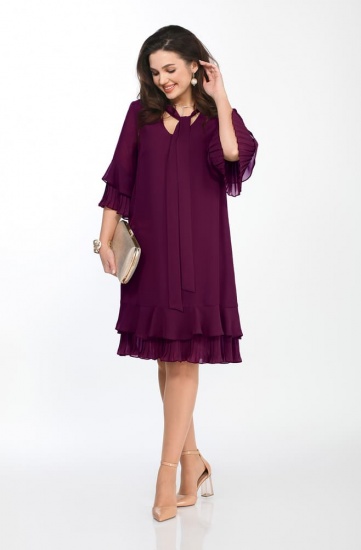 Свободное платье с плиссированными рюшами, фиолетовое