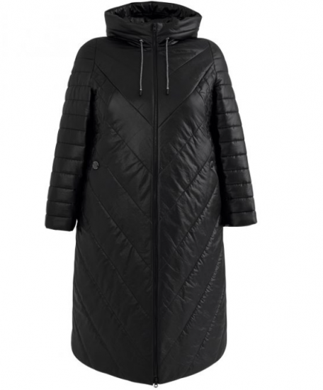Демисезонное пальто с капюшоном и мелкой стежкой на спинке, черное