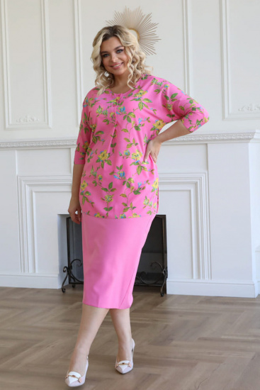 Комплект из прямой юбки и блузки, розовый