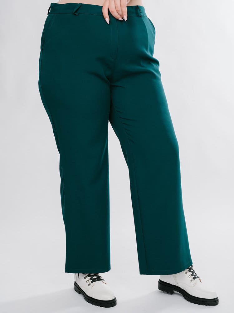 Классические брюки с карманами и стрелками, зеленые