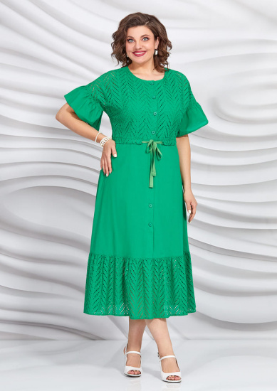 Длинное платье с хлопковым шитьем, зеленое